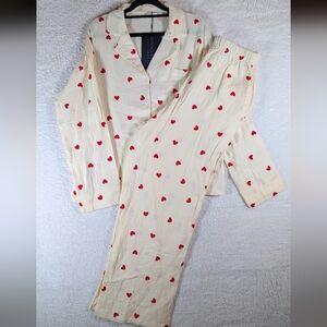 Cream Gaze Pajama Set with Red Heart Print 💯 Cotton